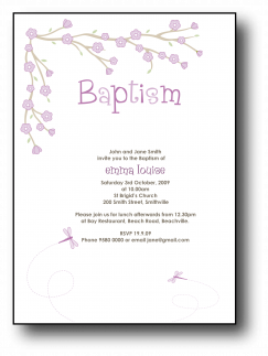 Baptism invitation cards for boy or girl with blossom flowers.